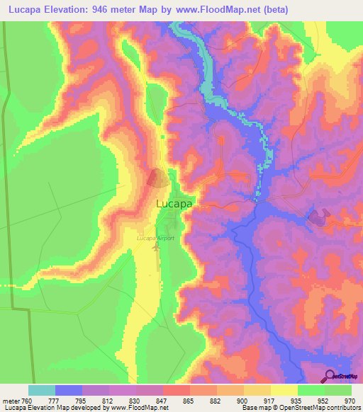 Lucapa,Angola Elevation Map
