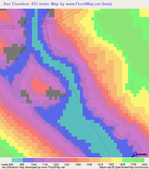 Asu,Iran Elevation Map