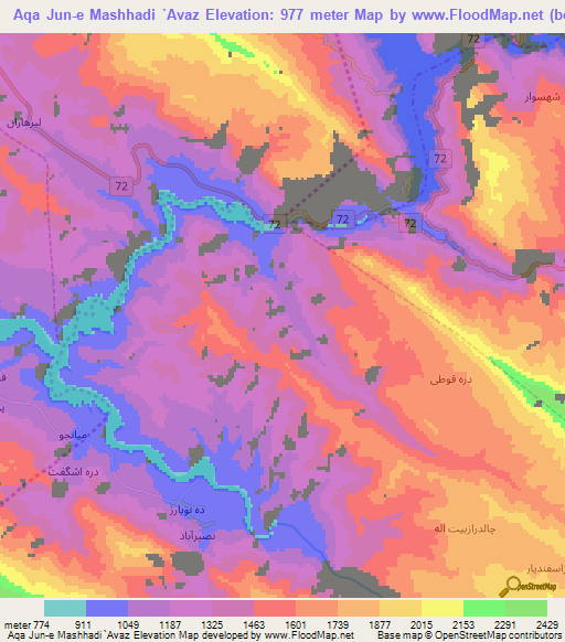 Aqa Jun-e Mashhadi `Avaz,Iran Elevation Map