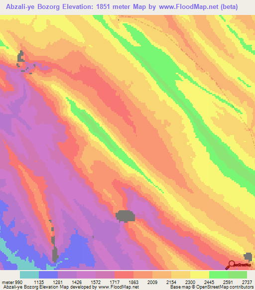Abzali-ye Bozorg,Iran Elevation Map