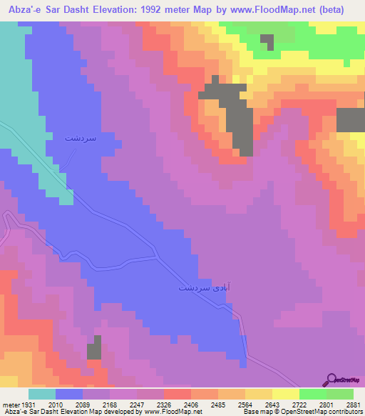 Abza'-e Sar Dasht,Iran Elevation Map