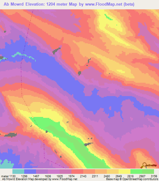 Ab Mowrd,Iran Elevation Map
