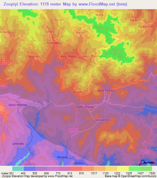 Zoopiyi,Cyprus Elevation Map