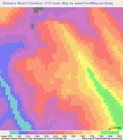 Ahmad-e Nazeri,Iran Elevation Map