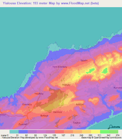 Yialousa,Cyprus Elevation Map