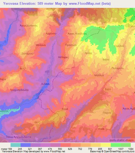 Yerovasa,Cyprus Elevation Map