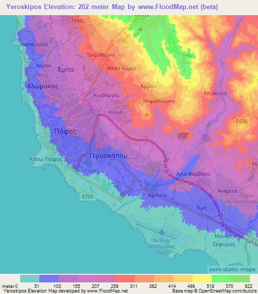 Yeroskipos,Cyprus Elevation Map
