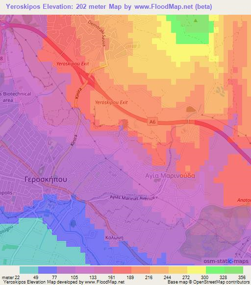 Yeroskipos,Cyprus Elevation Map
