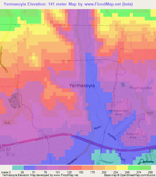 Yermasoyia,Cyprus Elevation Map
