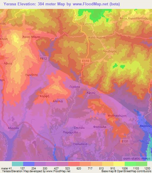 Yerasa,Cyprus Elevation Map