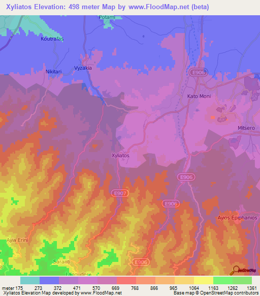Xyliatos,Cyprus Elevation Map