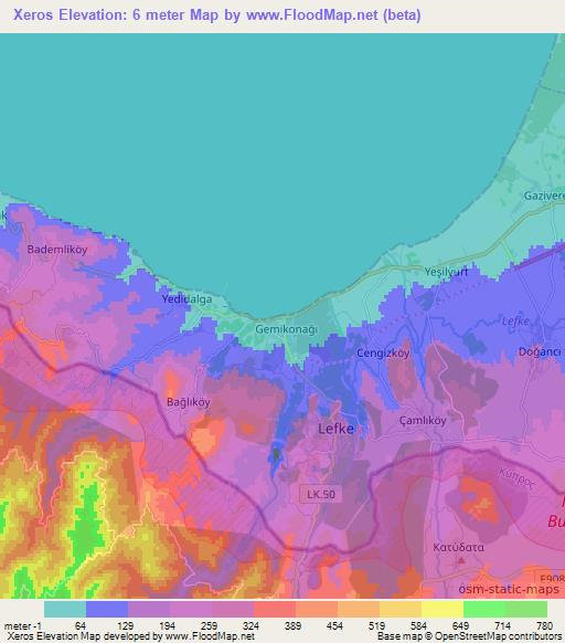 Xeros,Cyprus Elevation Map