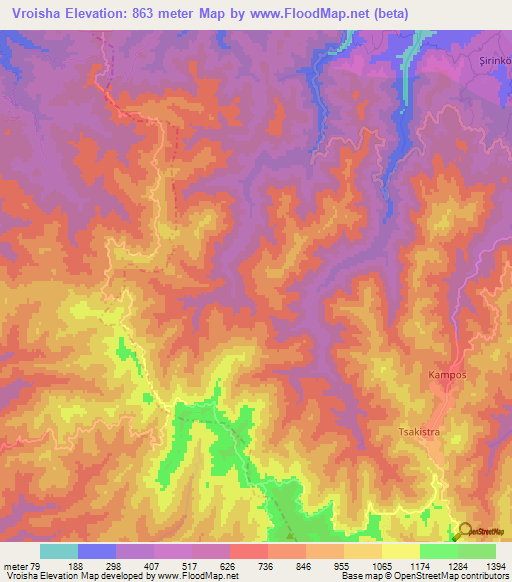 Vroisha,Cyprus Elevation Map