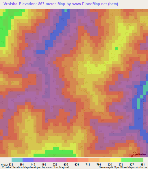 Vroisha,Cyprus Elevation Map