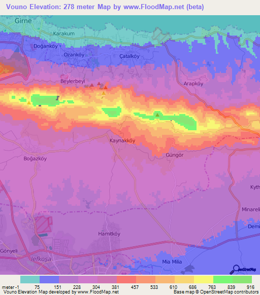 Vouno,Cyprus Elevation Map