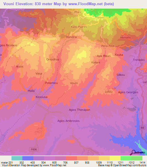Vouni,Cyprus Elevation Map