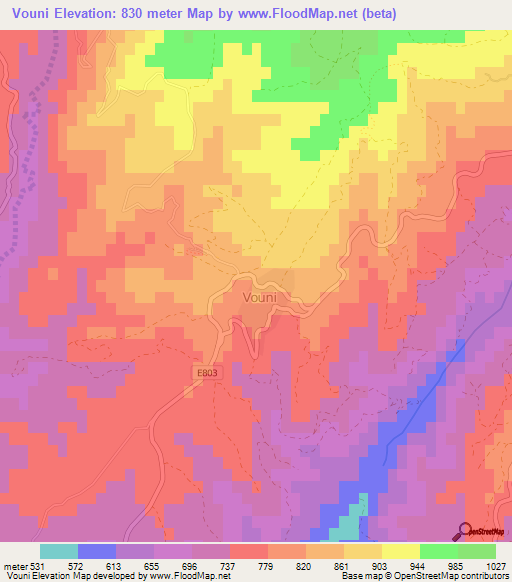 Vouni,Cyprus Elevation Map