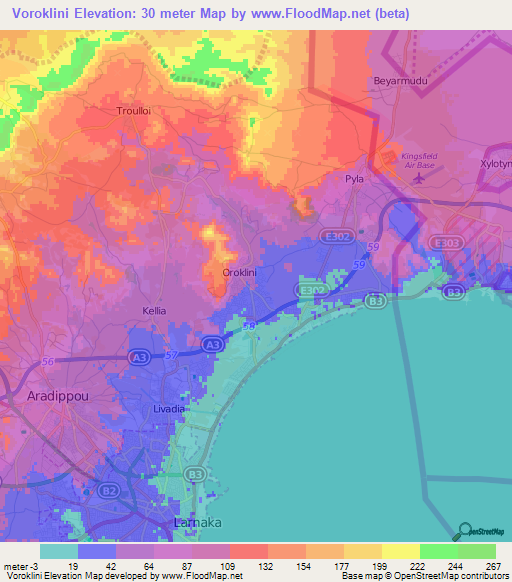 Voroklini,Cyprus Elevation Map