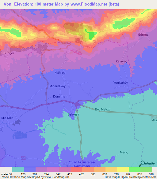 Voni,Cyprus Elevation Map