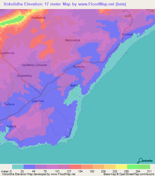 Vokolidha,Cyprus Elevation Map