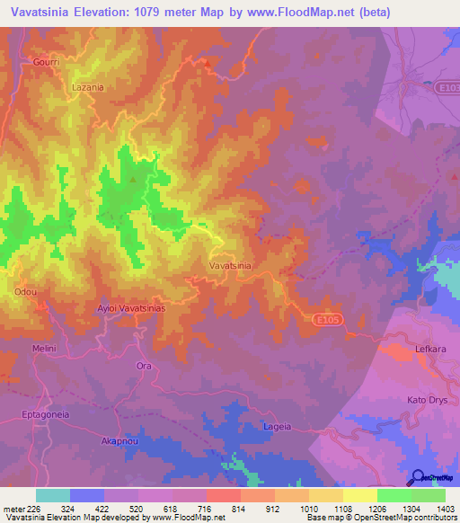 Vavatsinia,Cyprus Elevation Map