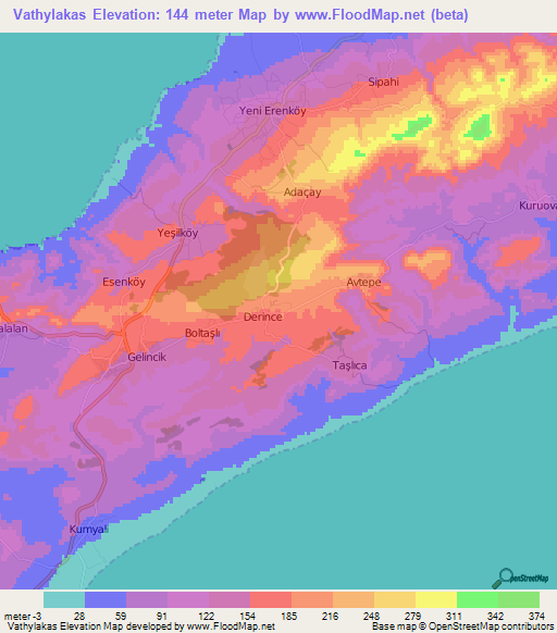 Vathylakas,Cyprus Elevation Map
