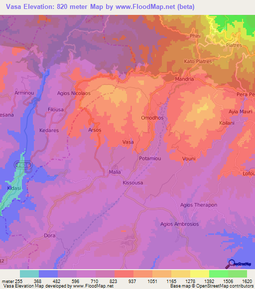 Vasa,Cyprus Elevation Map