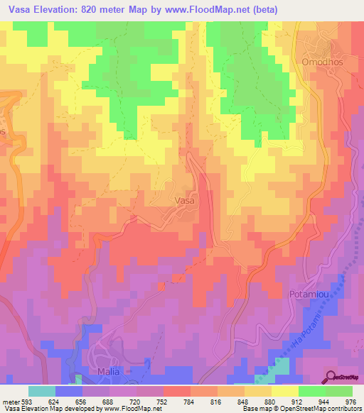 Vasa,Cyprus Elevation Map