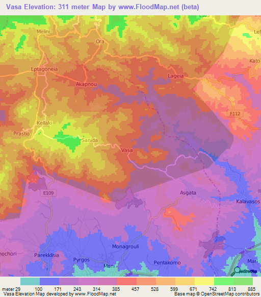 Vasa,Cyprus Elevation Map