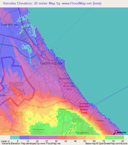 Varosha,Cyprus Elevation Map