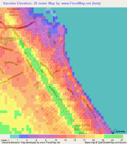 Varosha,Cyprus Elevation Map