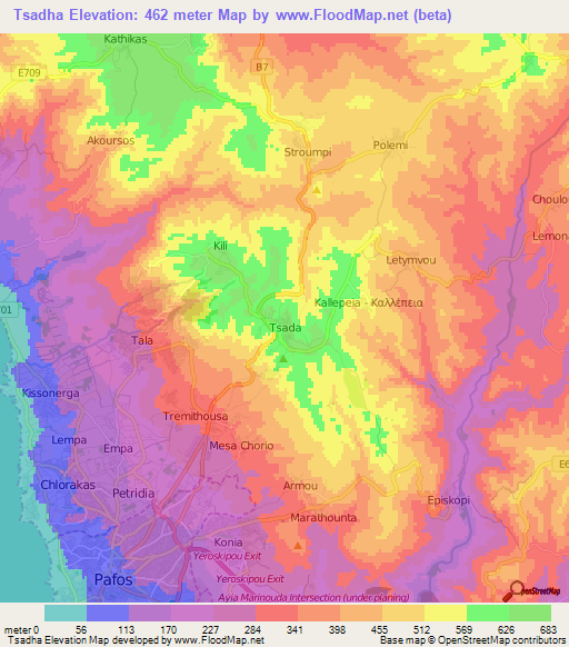 Tsadha,Cyprus Elevation Map