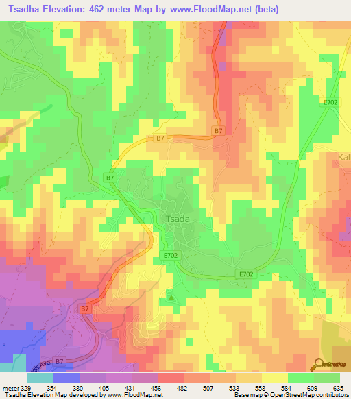 Tsadha,Cyprus Elevation Map