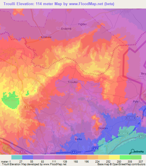 Troulli,Cyprus Elevation Map