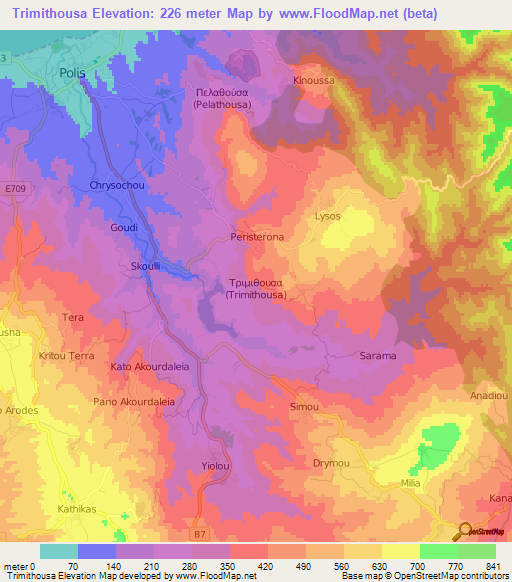 Trimithousa,Cyprus Elevation Map