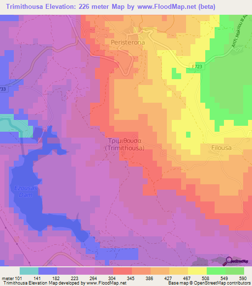 Trimithousa,Cyprus Elevation Map