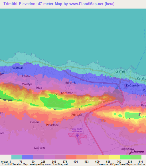 Trimithi,Cyprus Elevation Map
