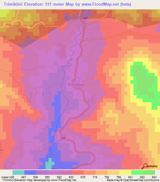 Trimiklini,Cyprus Elevation Map