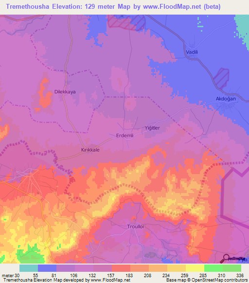 Tremethousha,Cyprus Elevation Map