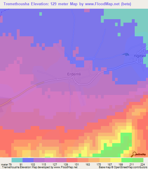 Tremethousha,Cyprus Elevation Map
