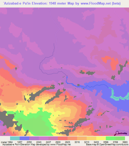 `Azizabad-e Pa'in,Iran Elevation Map