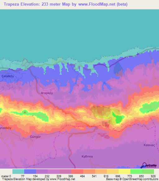Trapeza,Cyprus Elevation Map