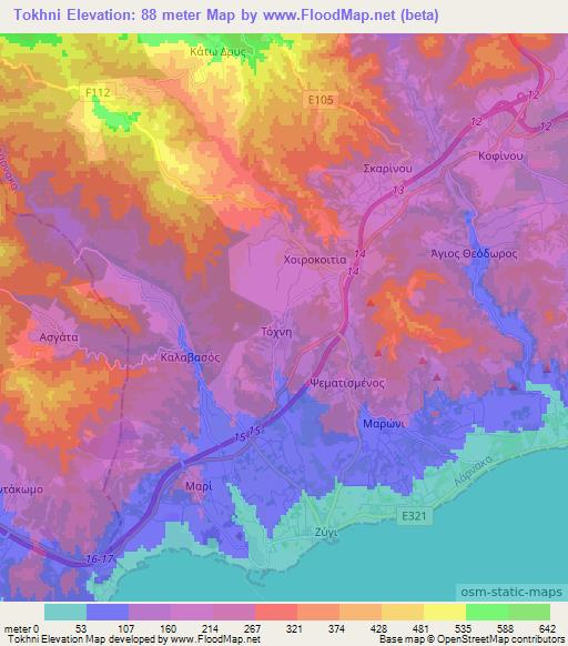 Tokhni,Cyprus Elevation Map