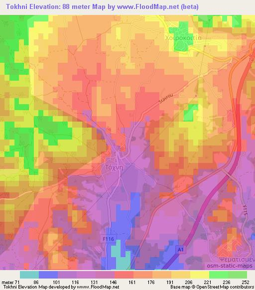 Tokhni,Cyprus Elevation Map