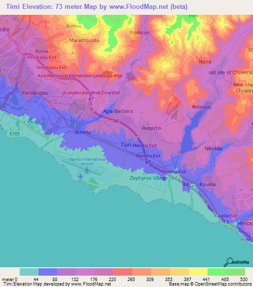 Timi,Cyprus Elevation Map