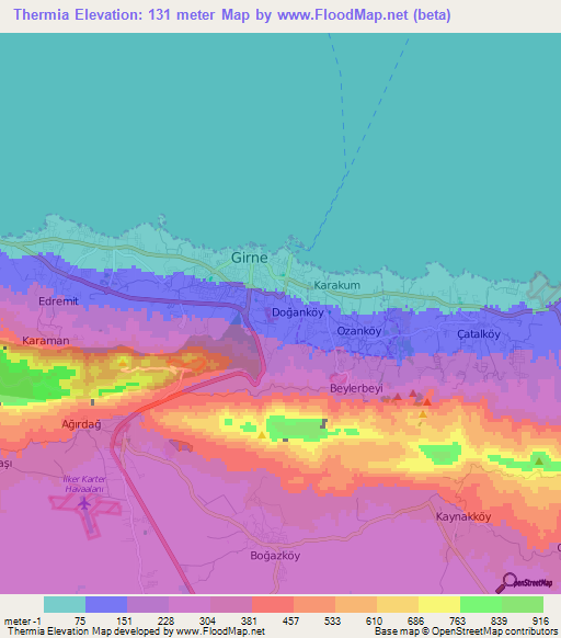 Thermia,Cyprus Elevation Map