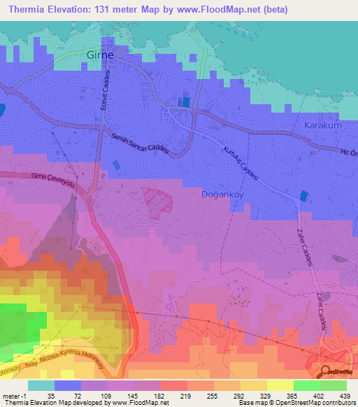 Thermia,Cyprus Elevation Map
