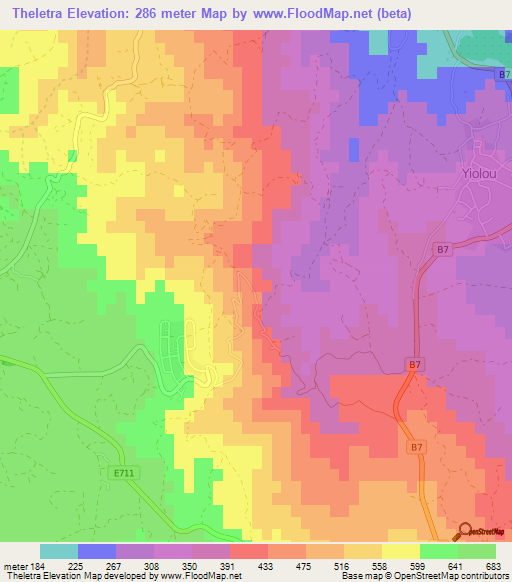 Theletra,Cyprus Elevation Map