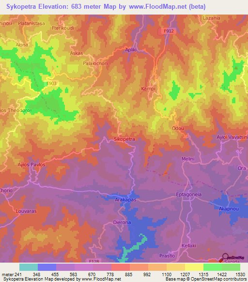 Sykopetra,Cyprus Elevation Map