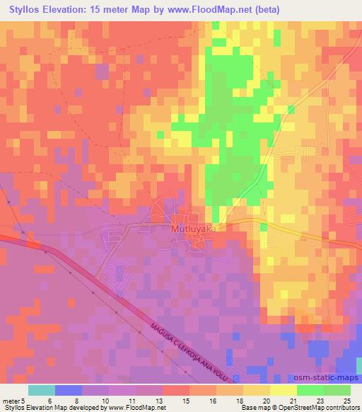 Styllos,Cyprus Elevation Map